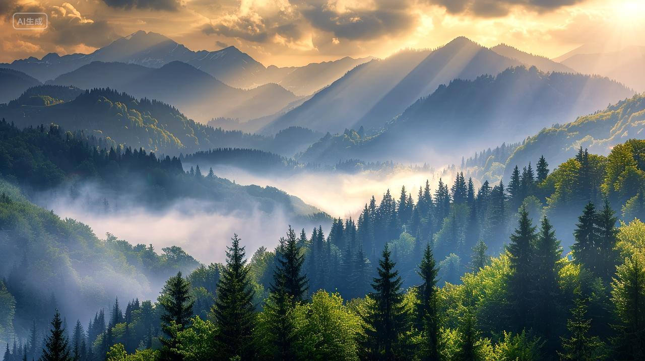 群山绵延,云雾弥漫