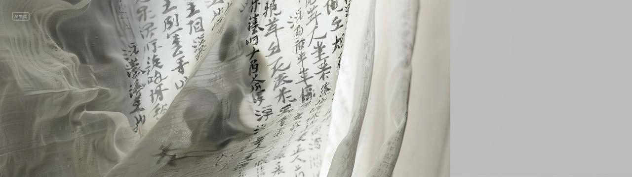 挂满印有水墨文字的中国风窗帘