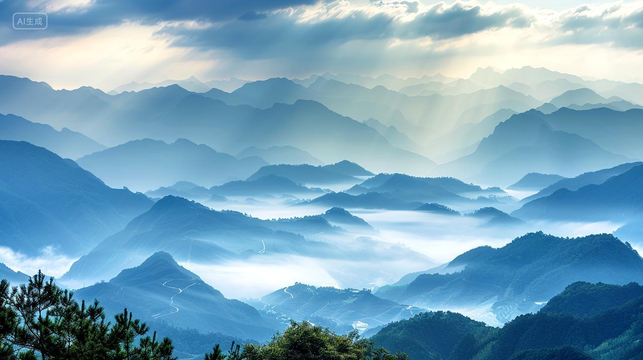 群山绵延,云雾弥漫