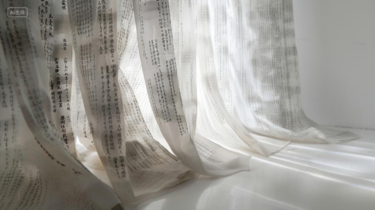 挂满印有水墨文字的中国风窗帘