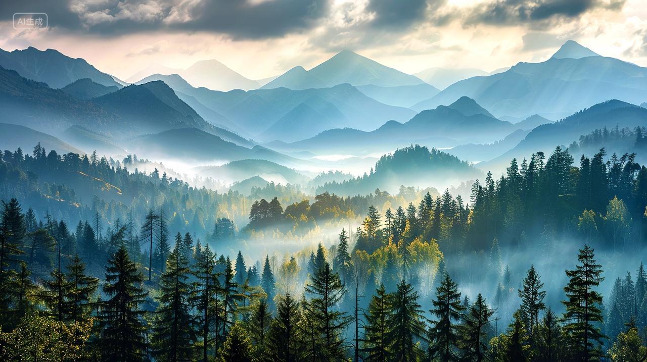 群山绵延,云雾弥漫