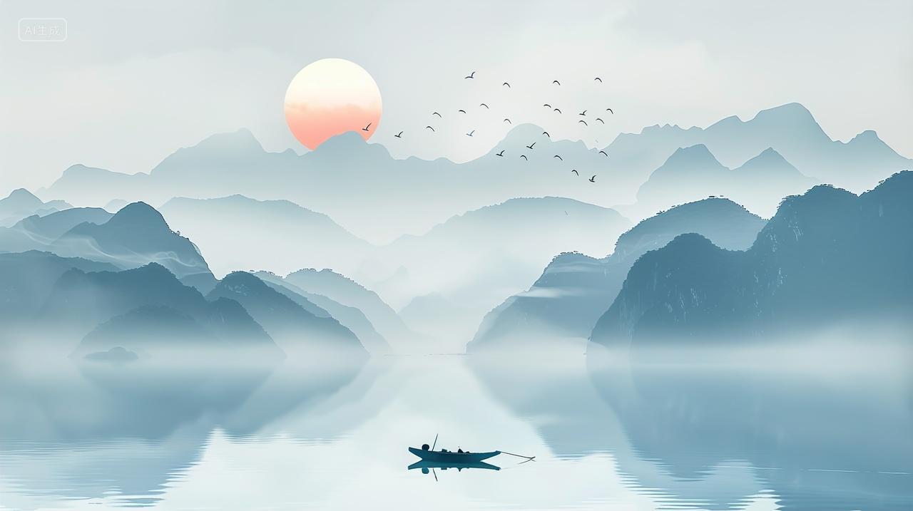 高级简约水墨山水画