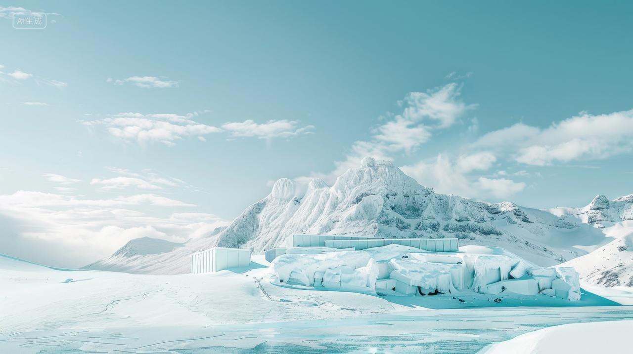 冰雪覆盖的极地景观和雪山风景