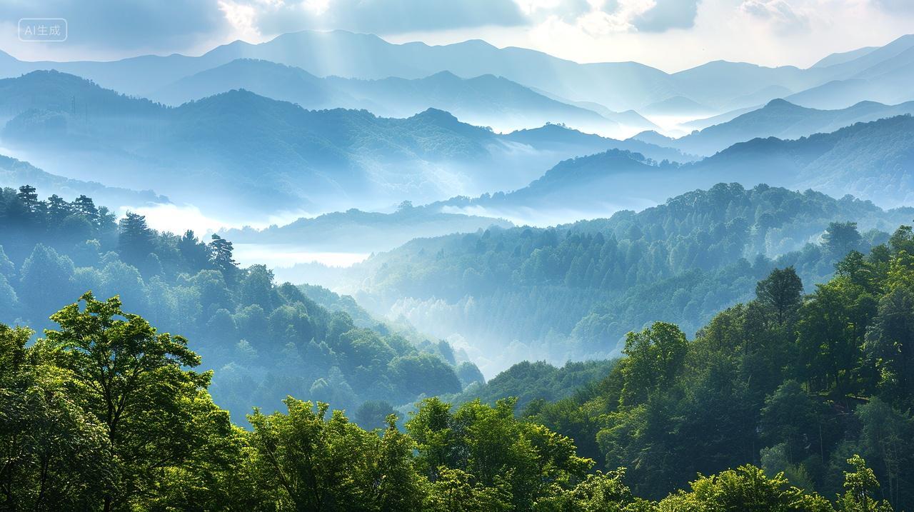 群山绵延,云雾弥漫