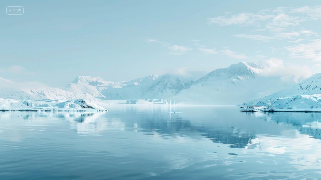 远处的雪山和冰冷的海面
