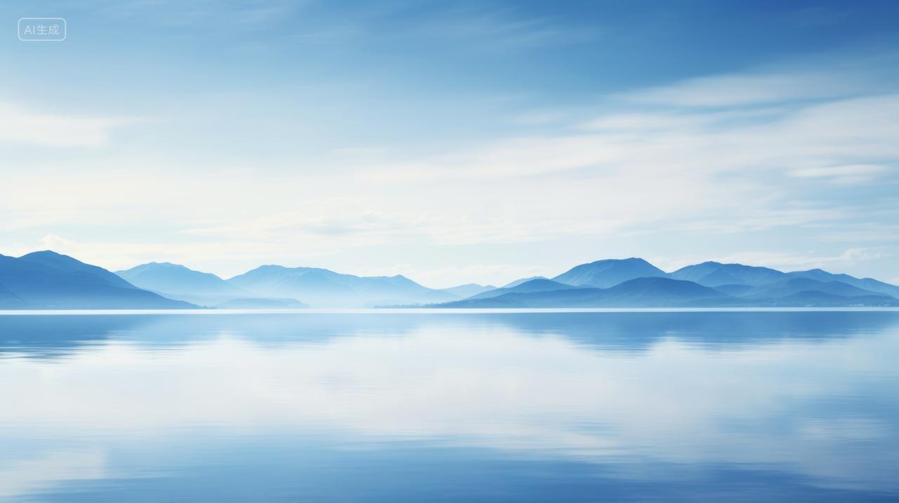 天空之镜蓝色水面的天空白云