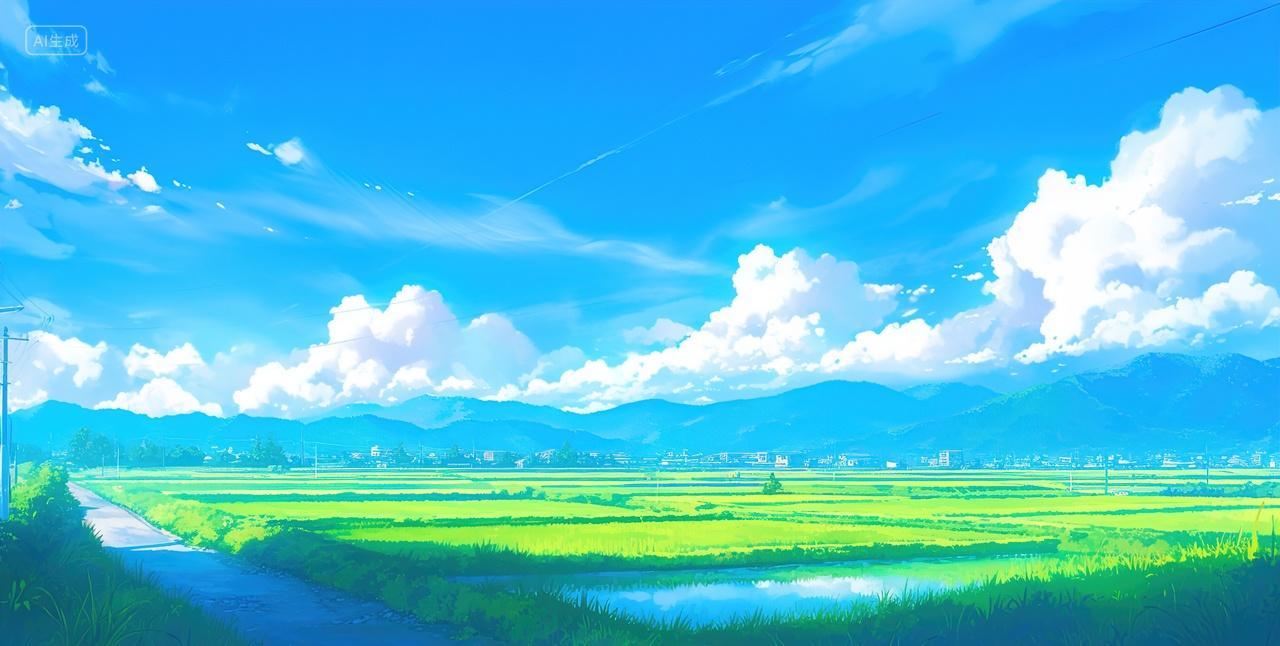 高级简约蓝天草地插画