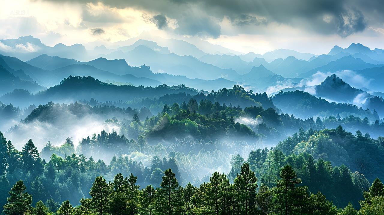 群山绵延,云雾弥漫