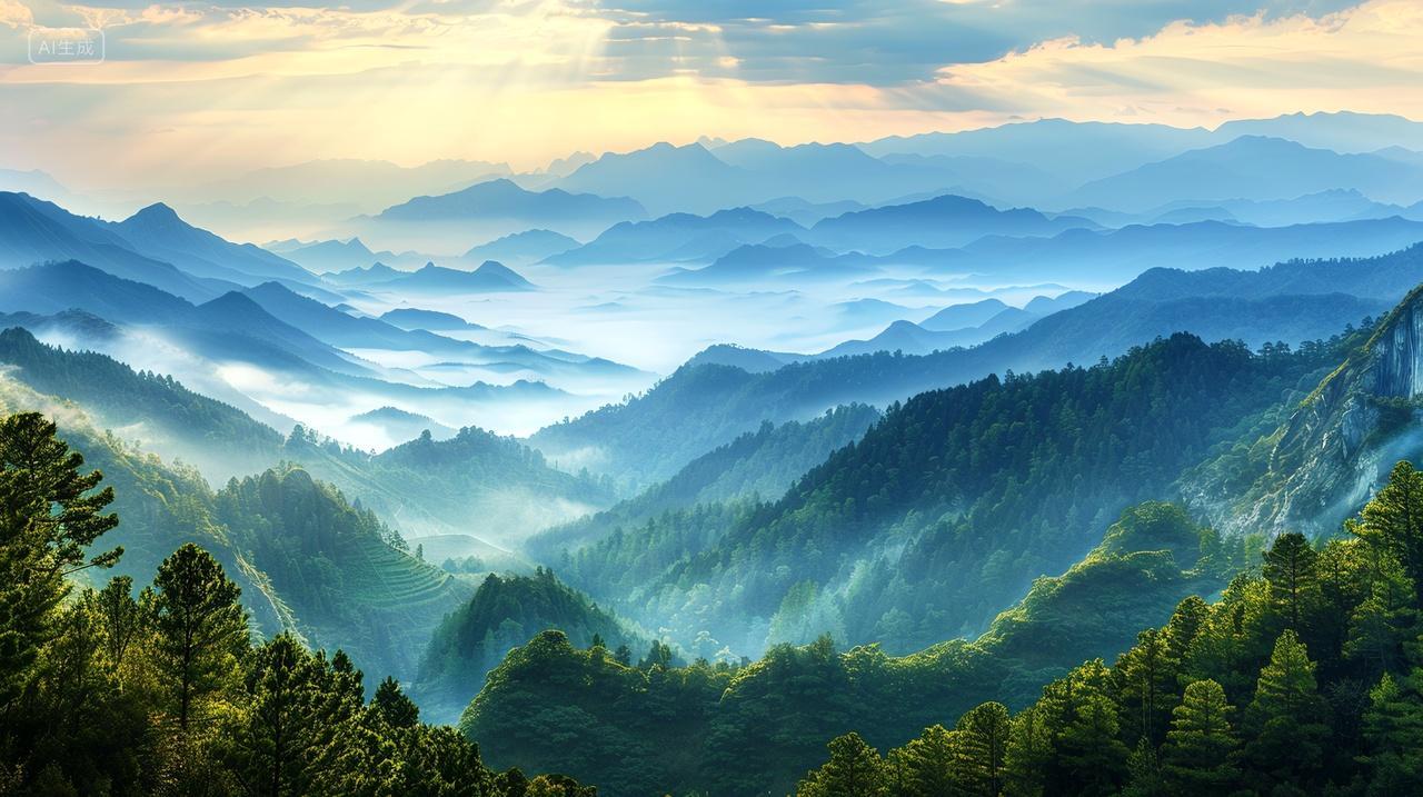 群山绵延,云雾弥漫