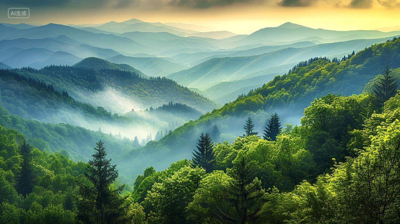 群山绵延,云雾弥漫