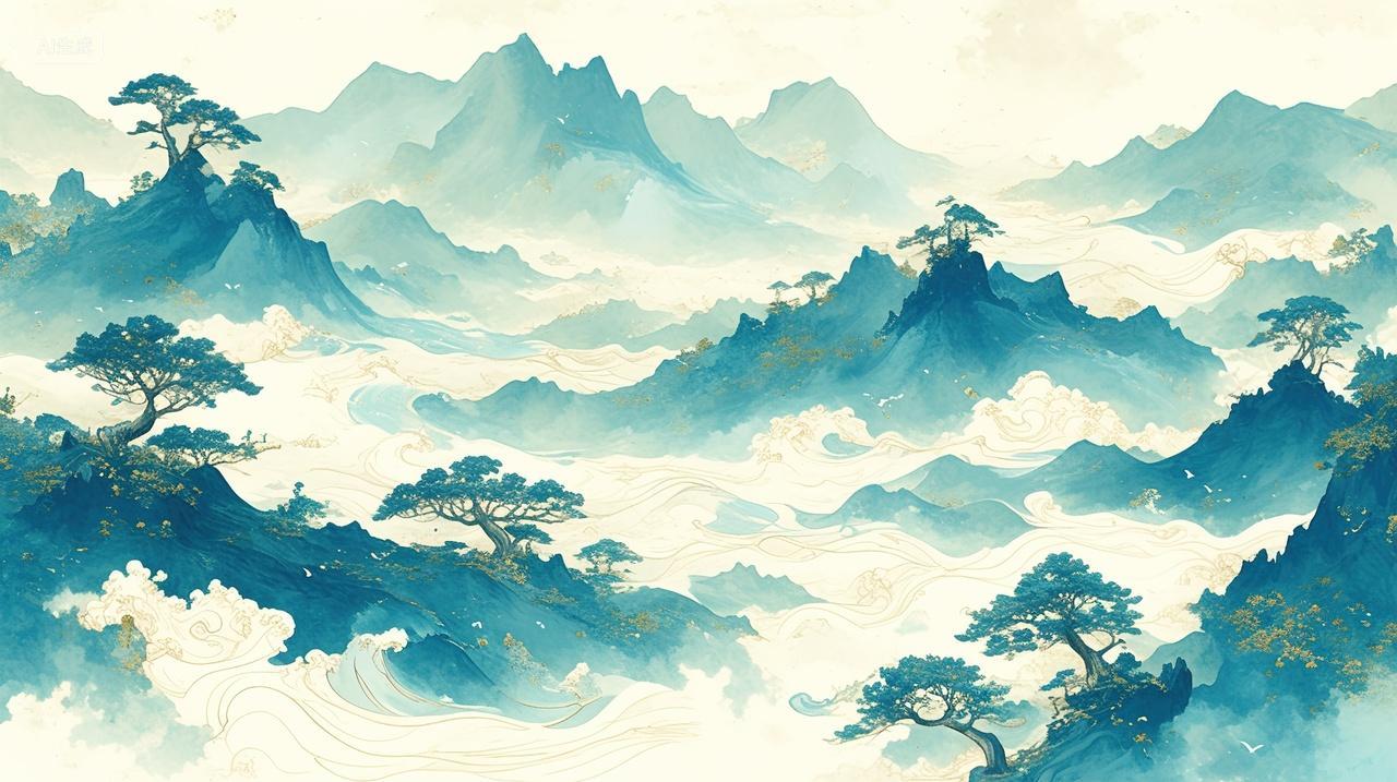 高级简约水墨山水画