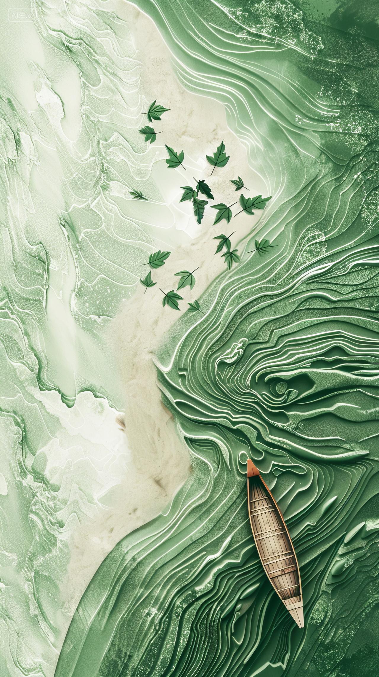 端午节插画背景，鸟瞰视角端午行舟