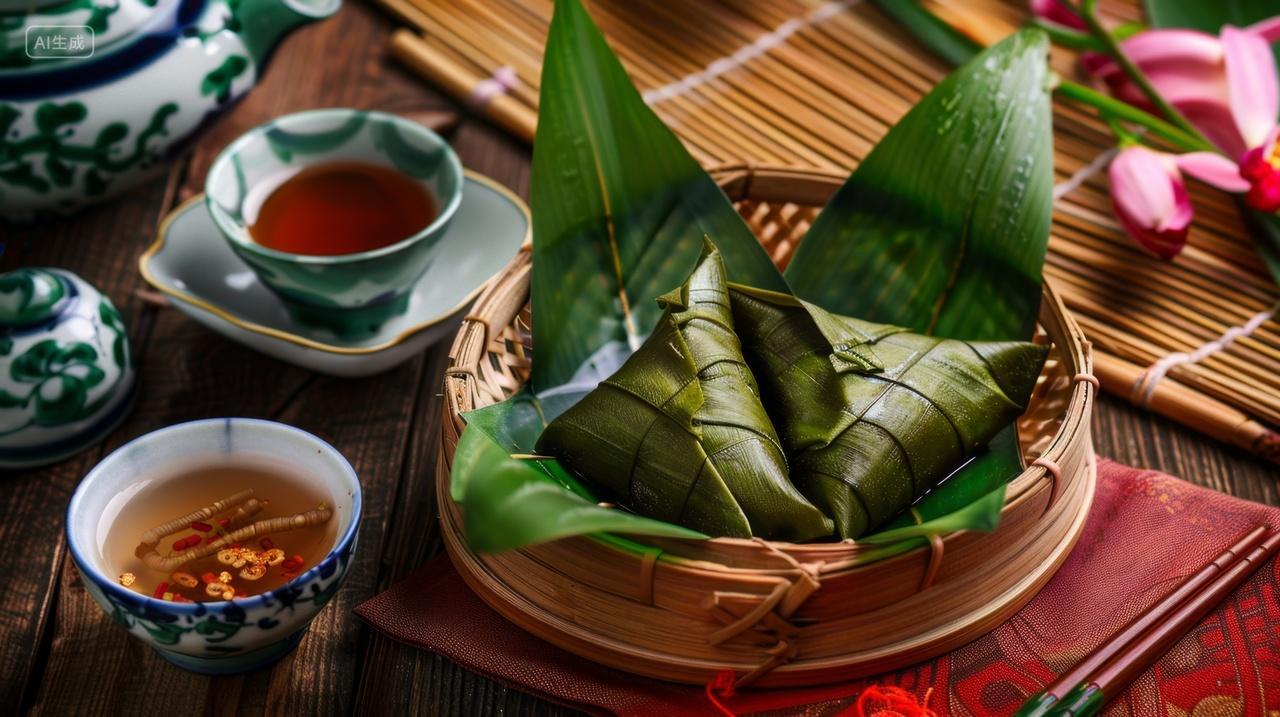 桌子上的粽子特写