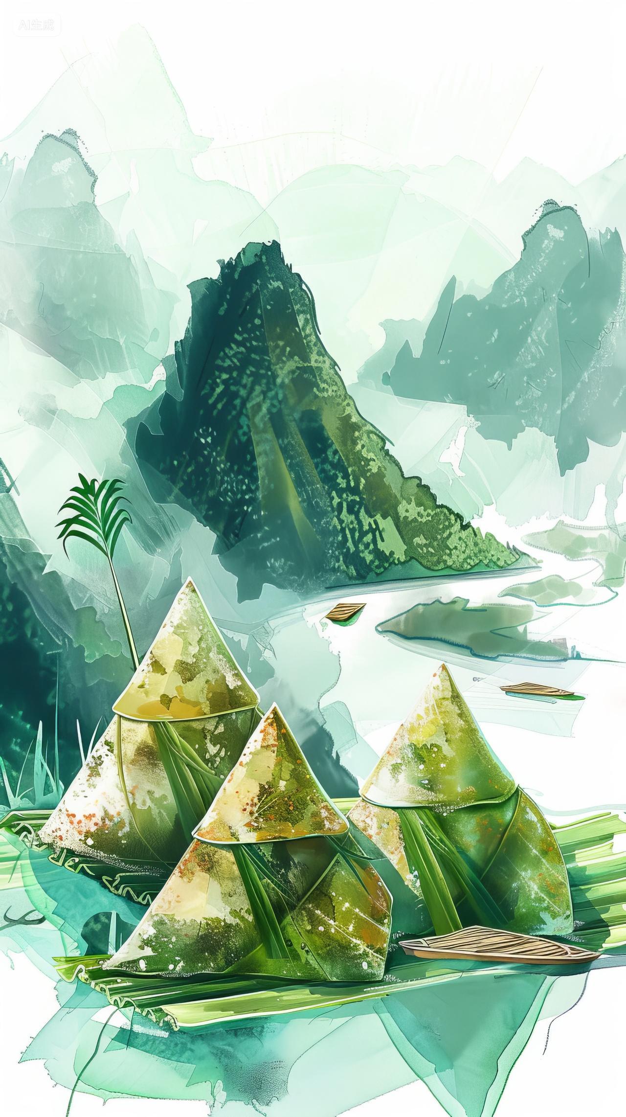 端午节插图，粽子大山