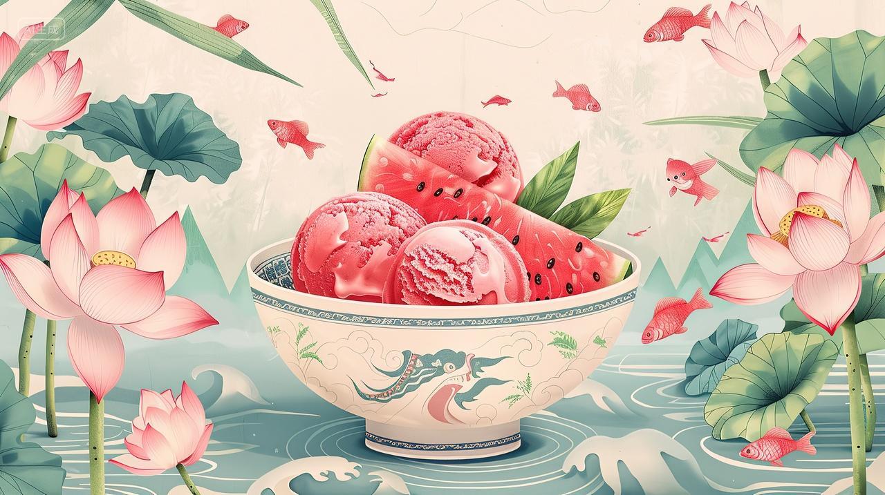 夏至二十四节气中国风国潮西瓜冰淇淋