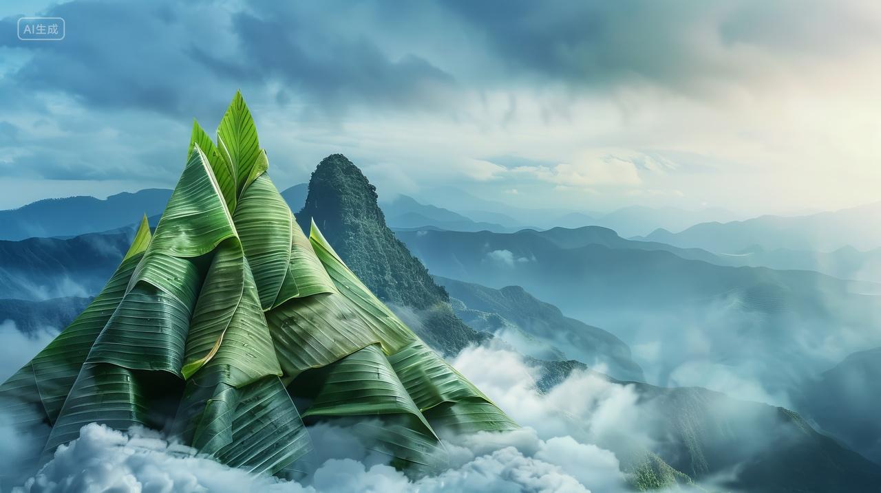 端午节创意插图，粽子大山