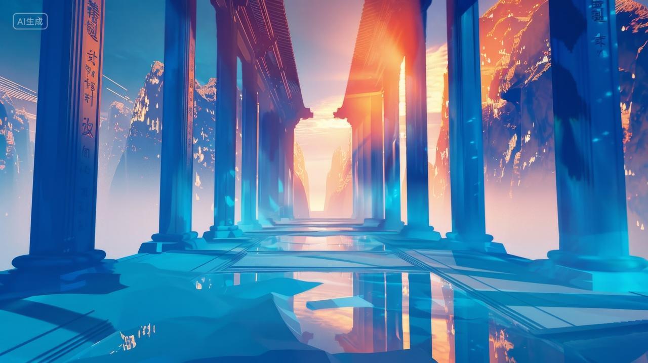 星空走廊庙宇概念背景