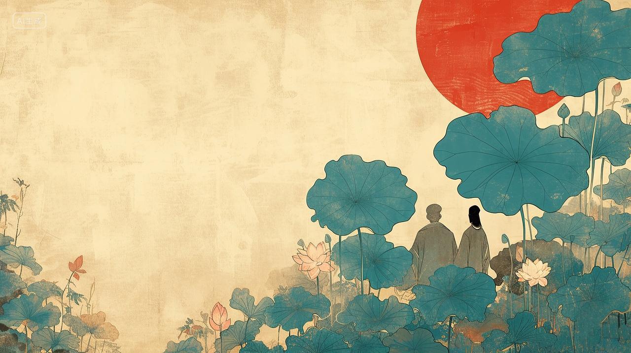 复古荷花荷叶包装地产背景