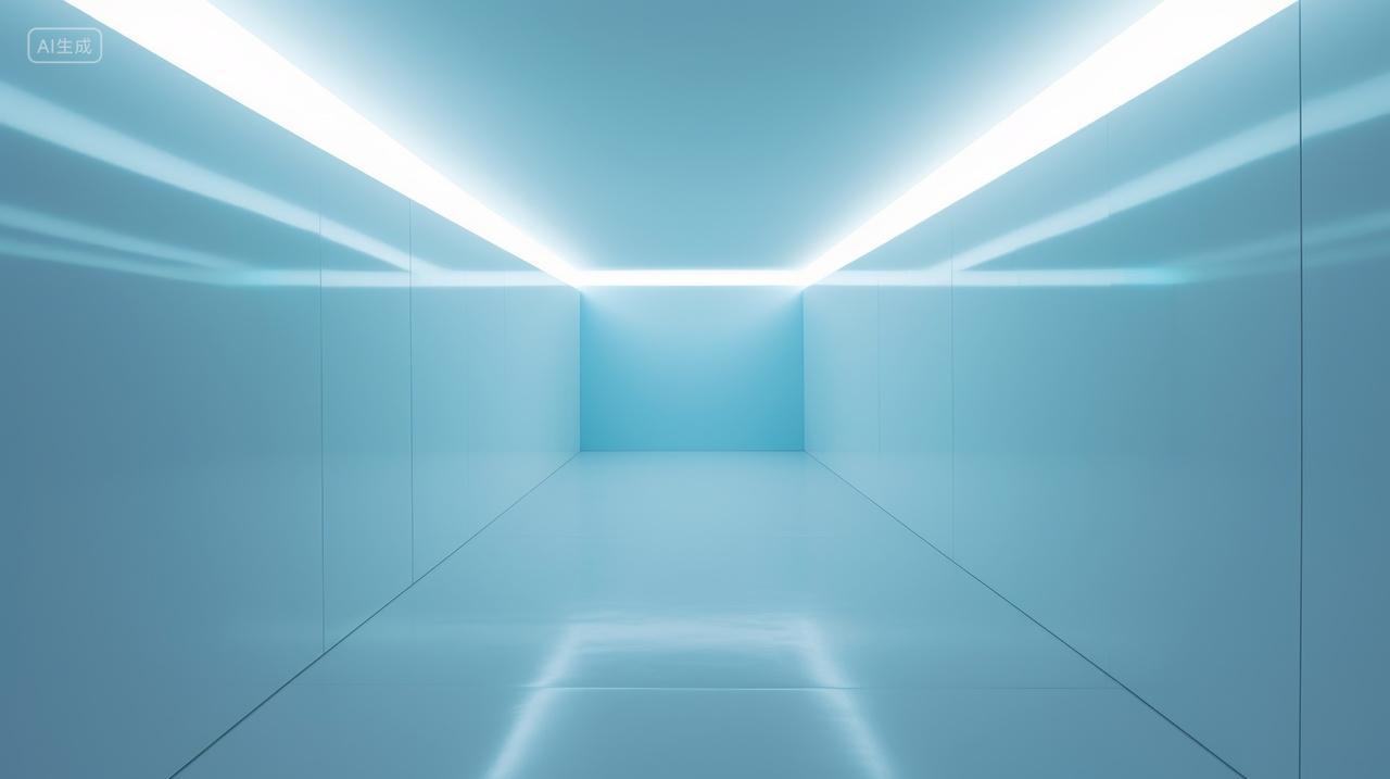 蓝色极简室内空间长廊