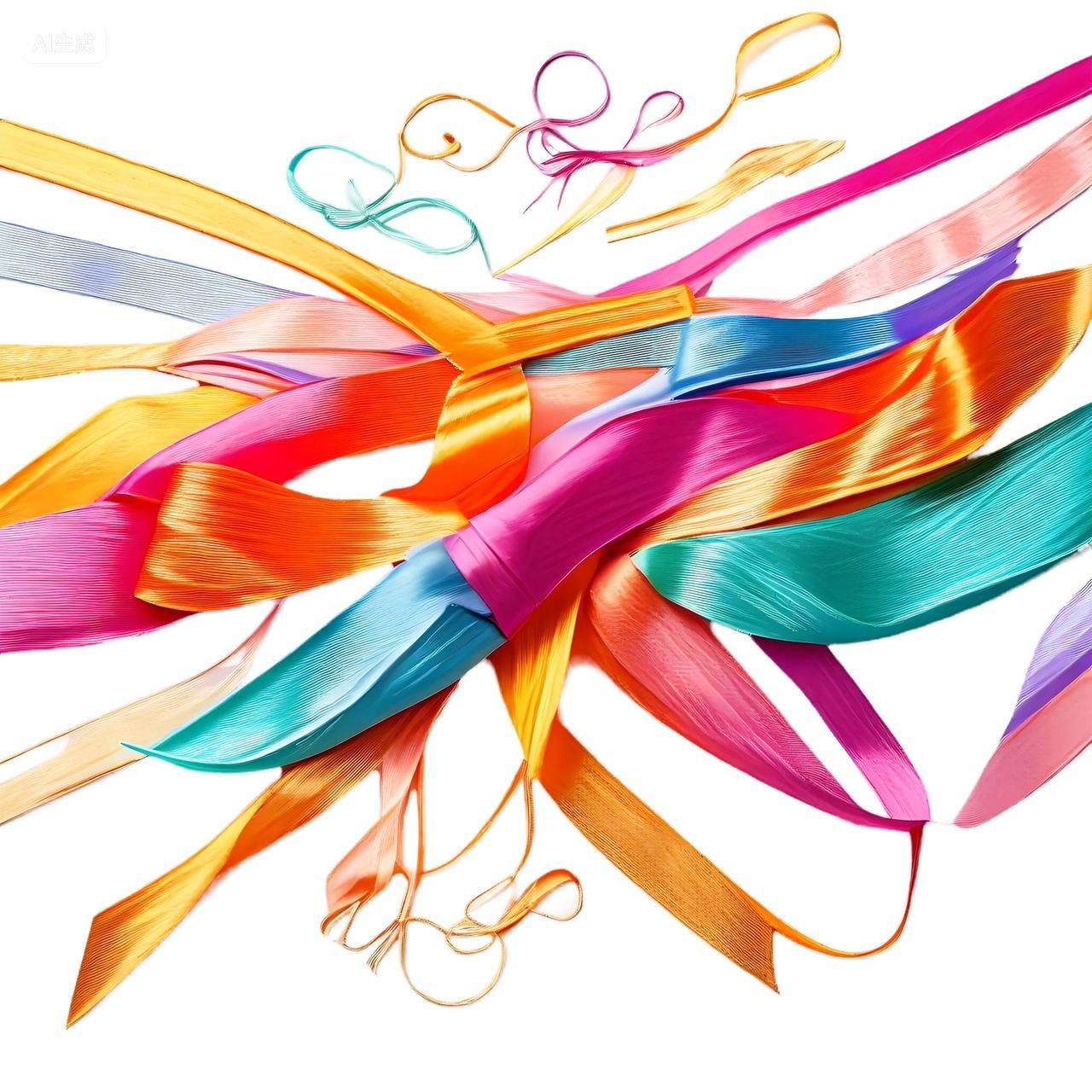 白色底彩色彩带丝带节日装饰丝带图片