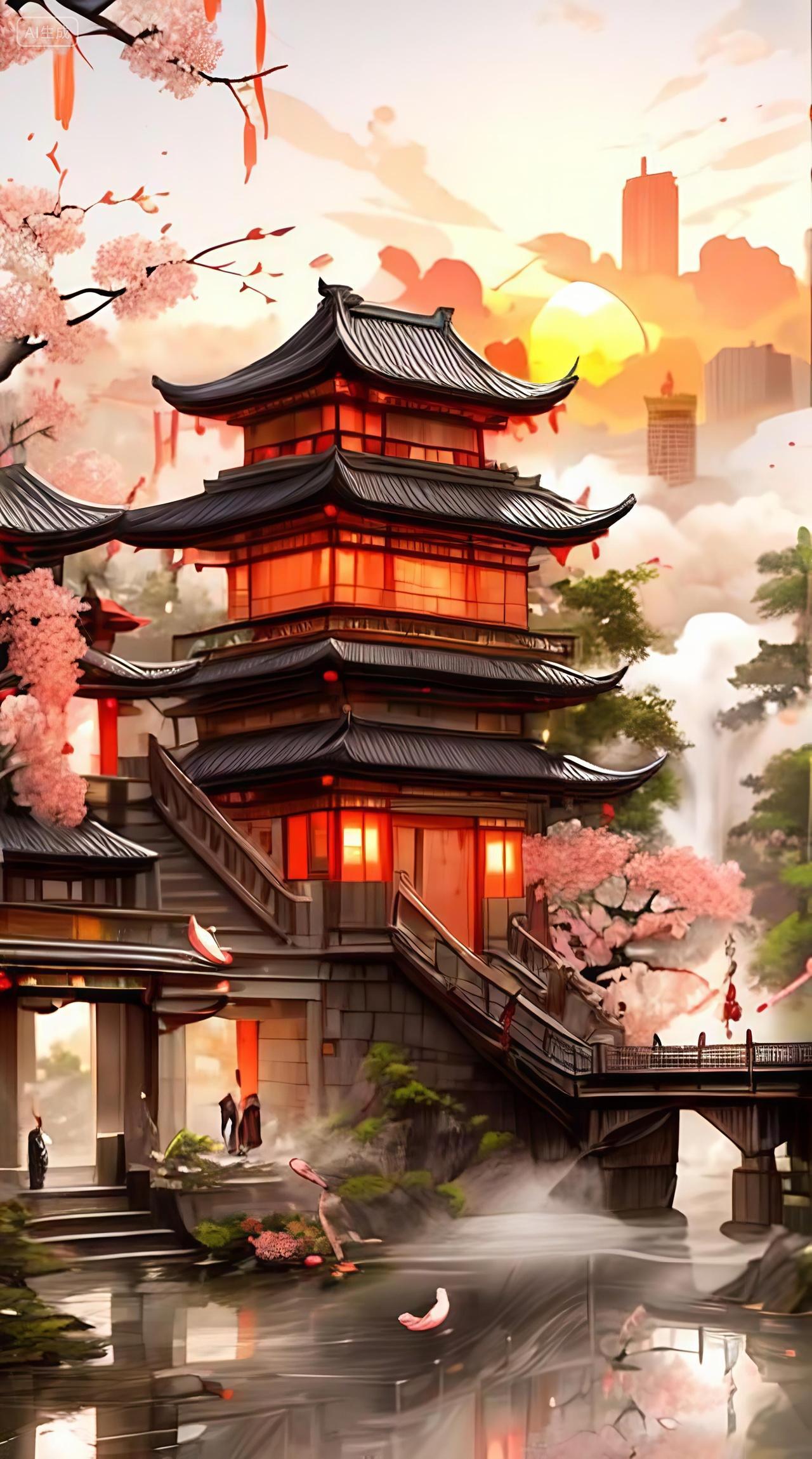 3D古风建筑楼阁绘画1