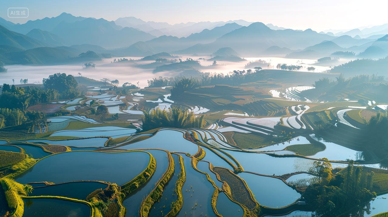 二十四节气背景图节梯田