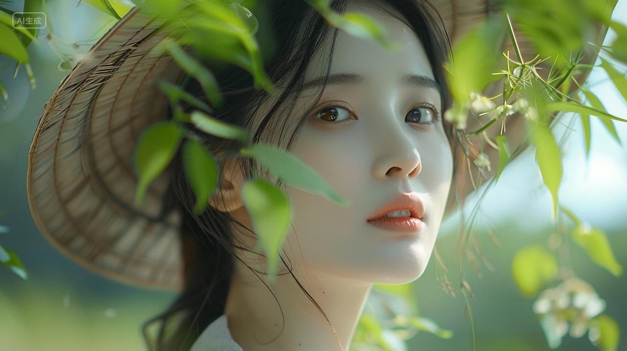 妙龄女子,斗笠轻遮颜