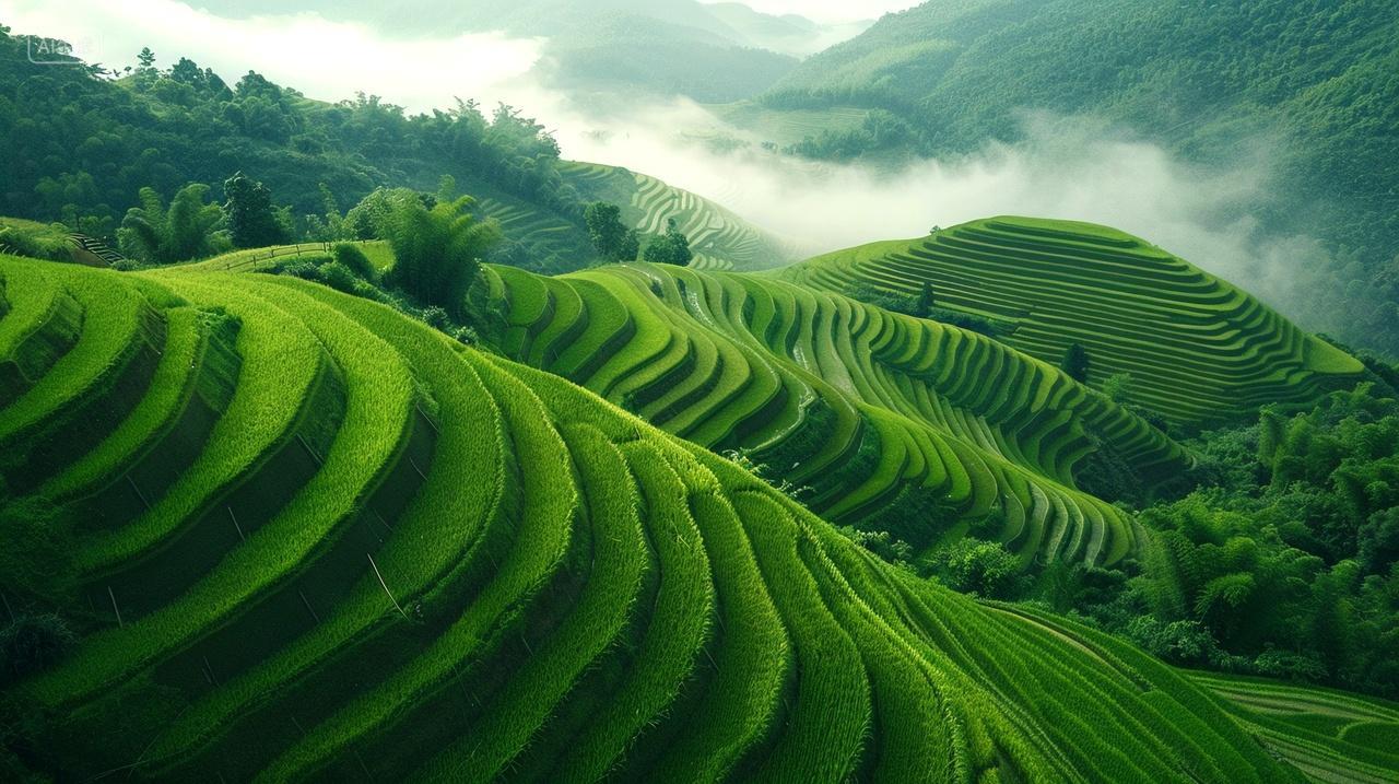 二十四节气小满24节气二十四节气背景图小满绿色梯田