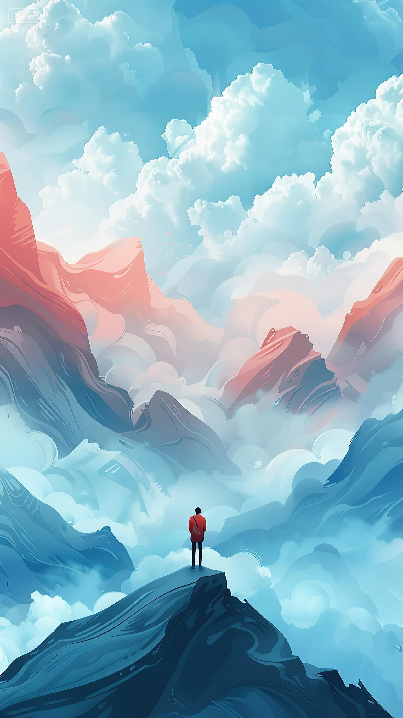 一个人站在山顶登高终点高考背景