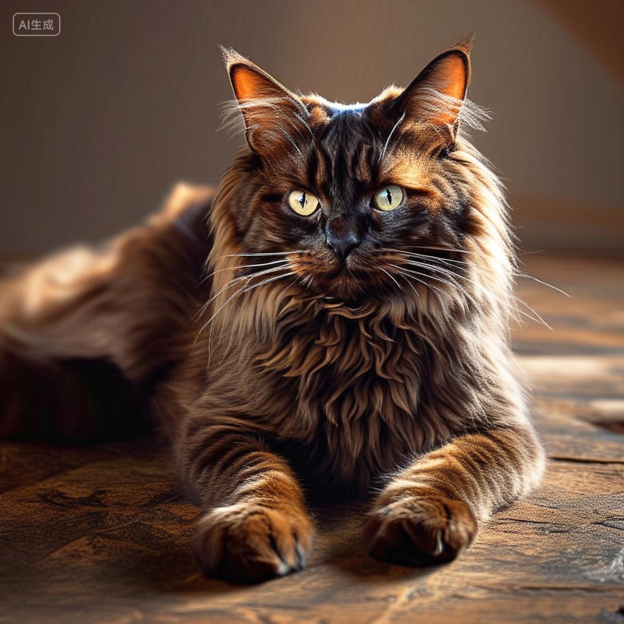 咖啡色的长毛宠物猫波斯猫趴着的图片