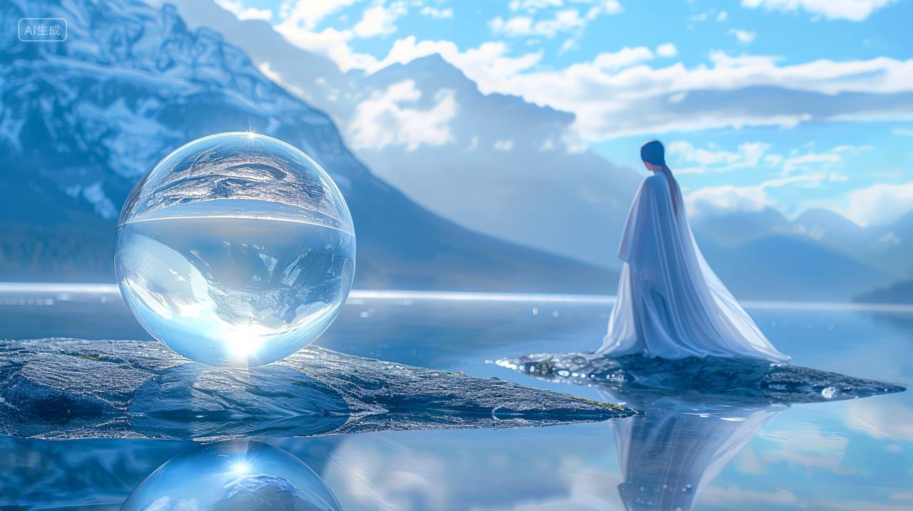 水晶映山水,湖畔倩影立