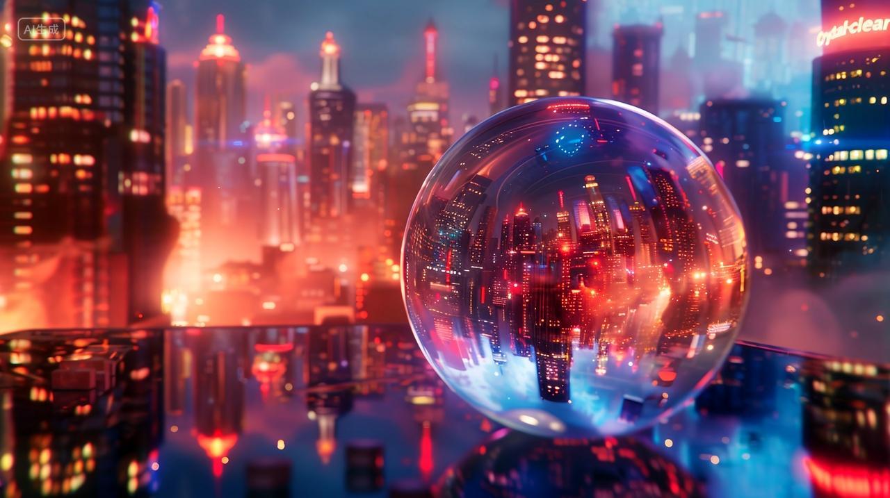 水晶球映都市夜景