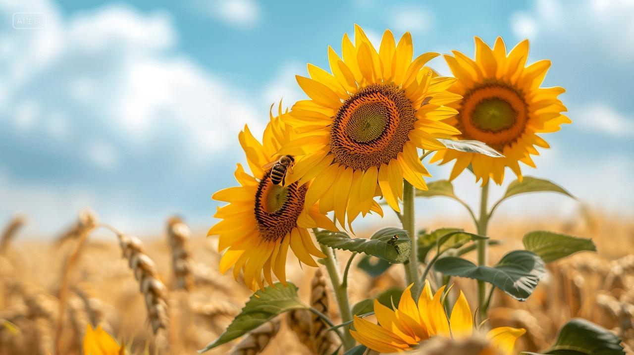 三朵向日葵热烈绽放