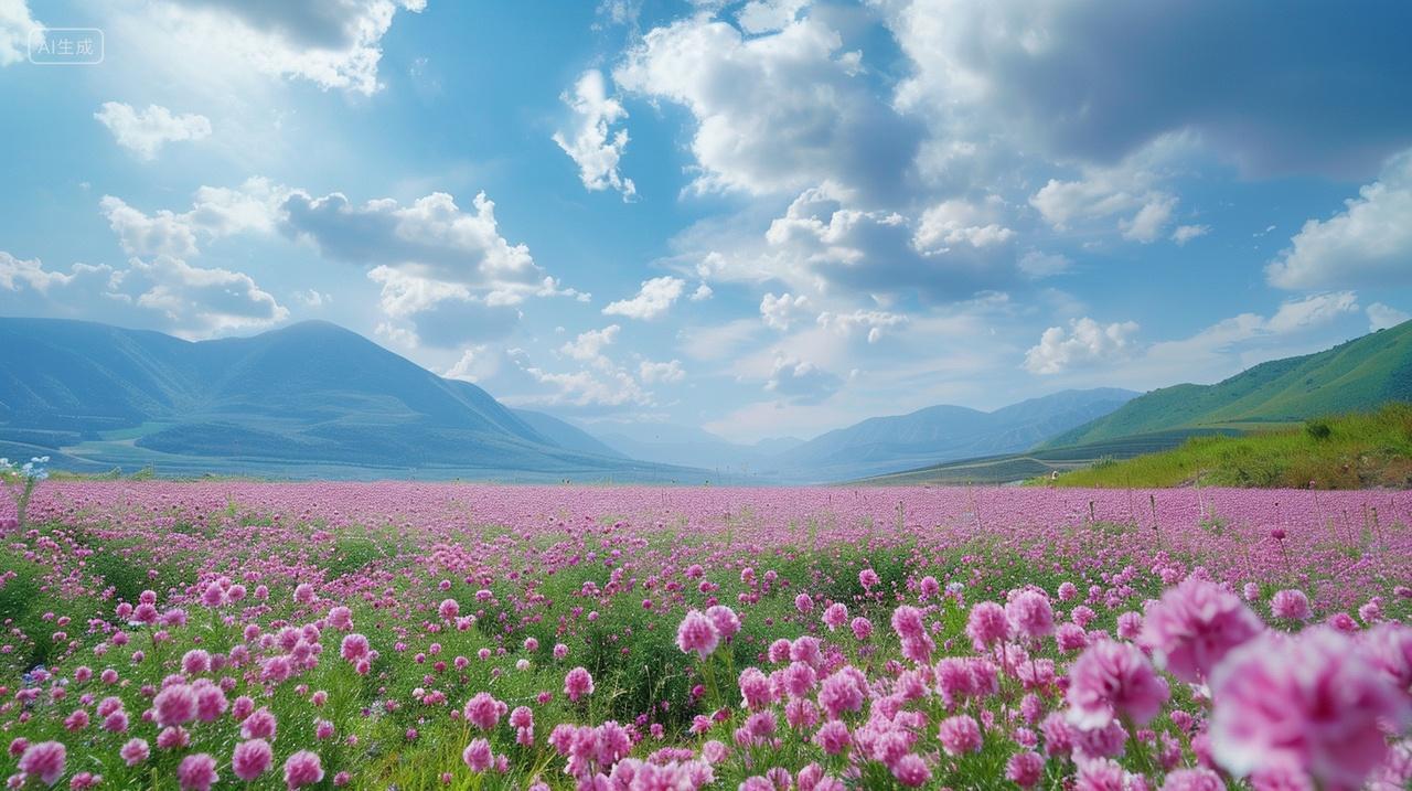 康乃馨开春意浓,粉色花海香满庭