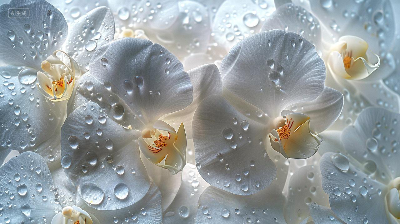 梨花如雪,水滴凝珠,清新雅致