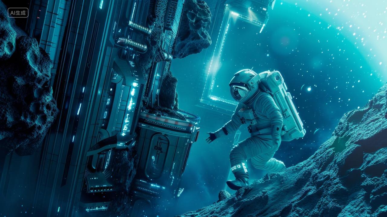 科技技术概念背景，向着太空探索的宇航员