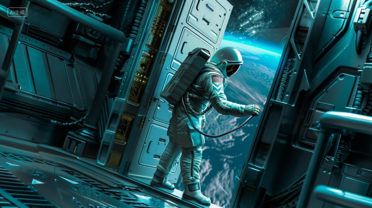 科技技术概念背景，向着太空探索的宇航员