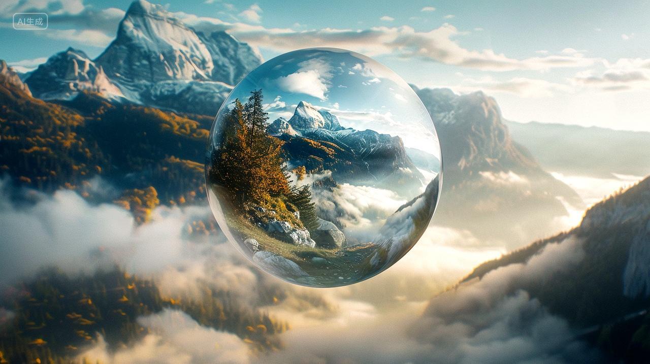 悬浮水晶球内的山林湖泊