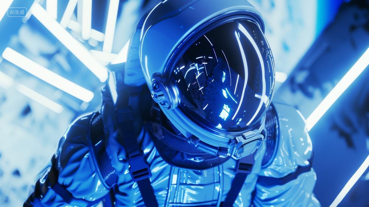 科技技术概念背景，向着太空探索的宇航员