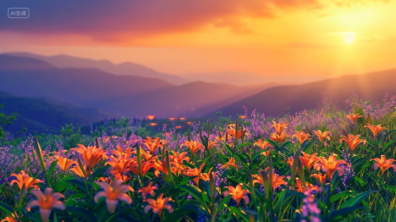 萱草薰衣雾晚霞