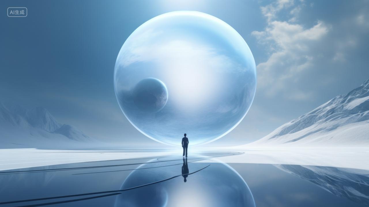 抽象背景，明亮的月球和宇宙星空下的背影