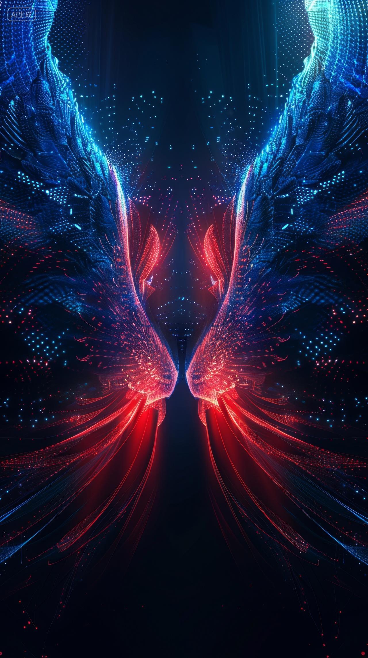 梦幻唯美的红蓝渐变翅膀素材