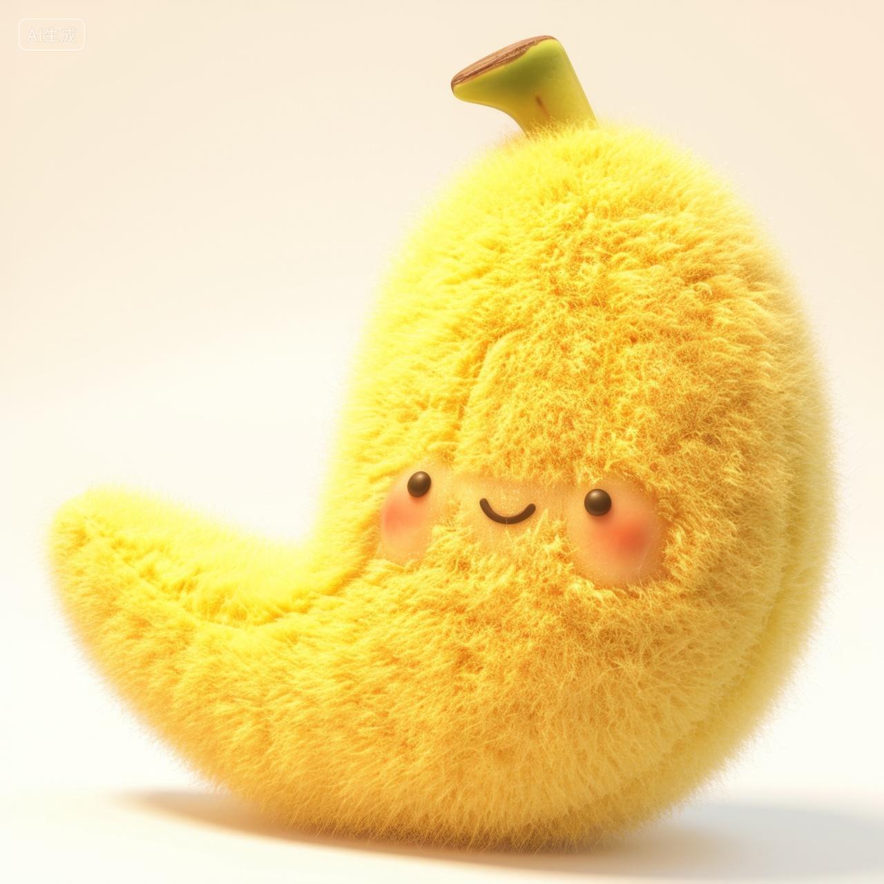 可爱的卡通毛绒水果插图-香蕉