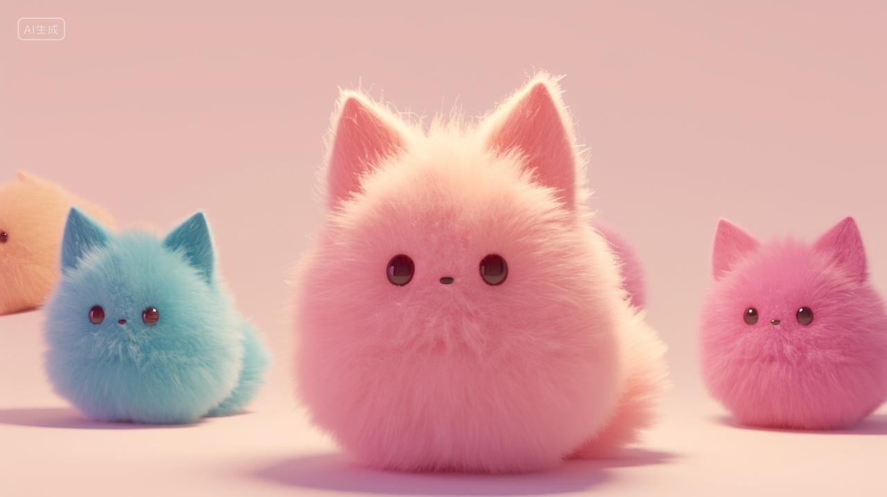 可爱的卡通毛绒动物插图-猫咪