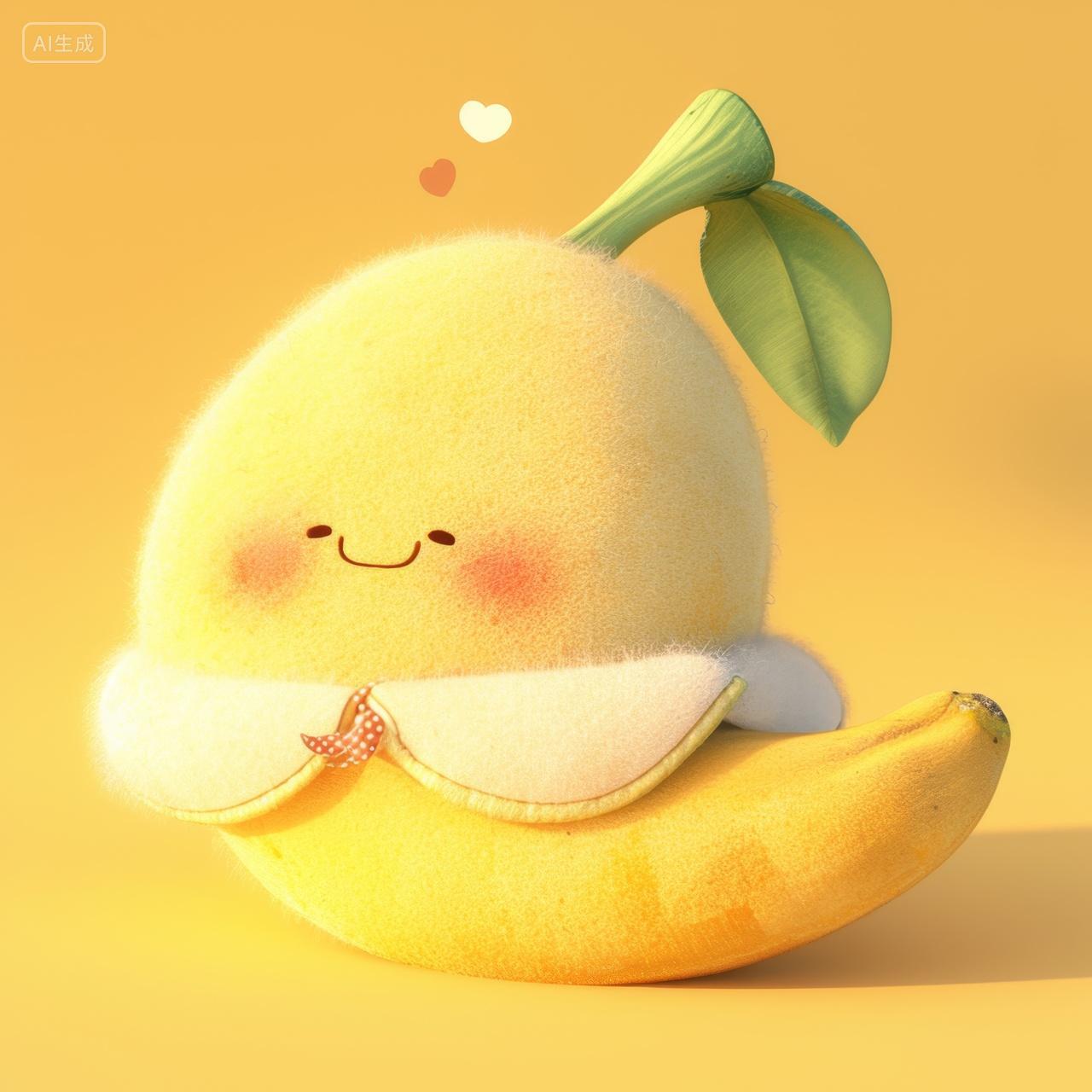 可爱的卡通毛绒水果插图-香蕉