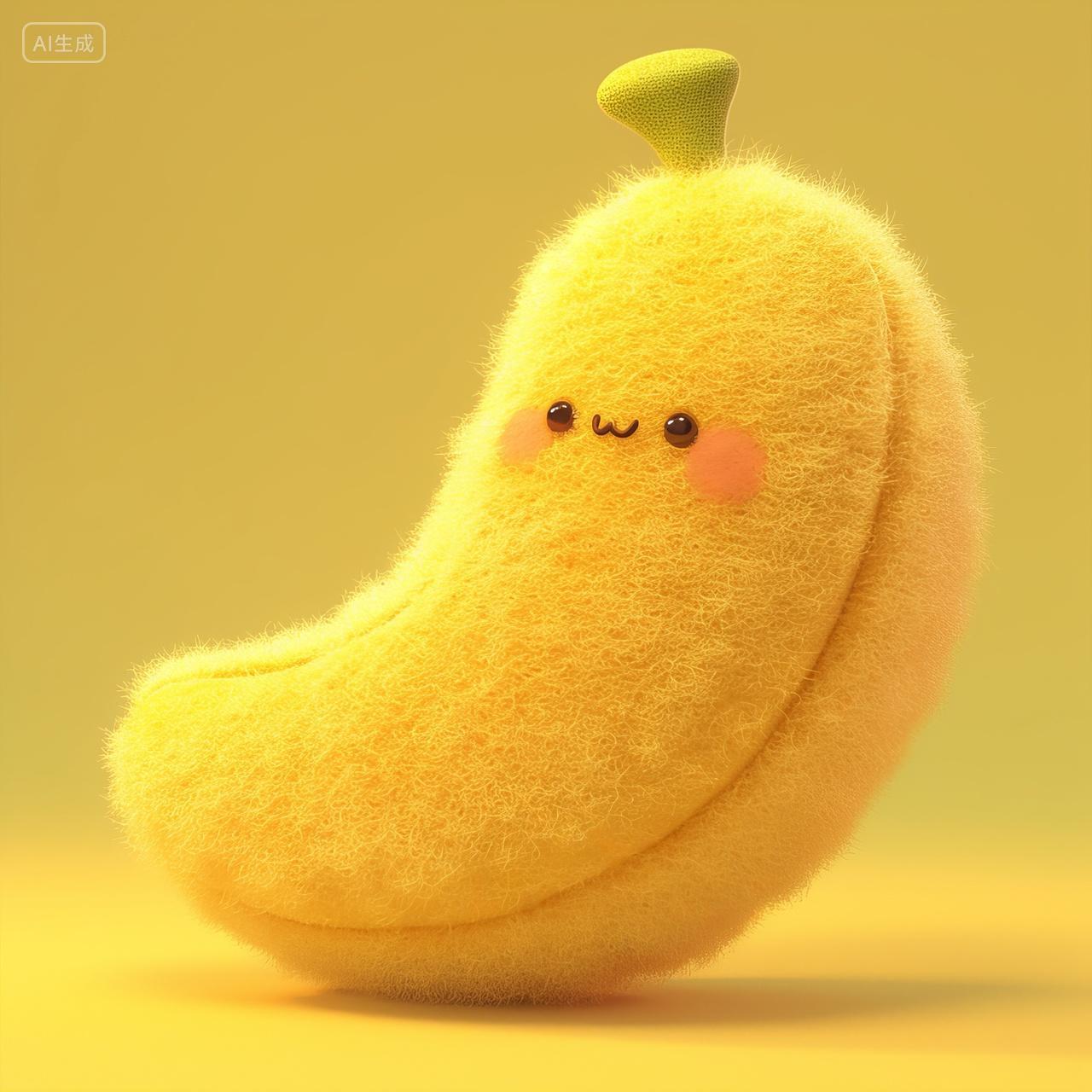 可爱的卡通毛绒水果插图-香蕉