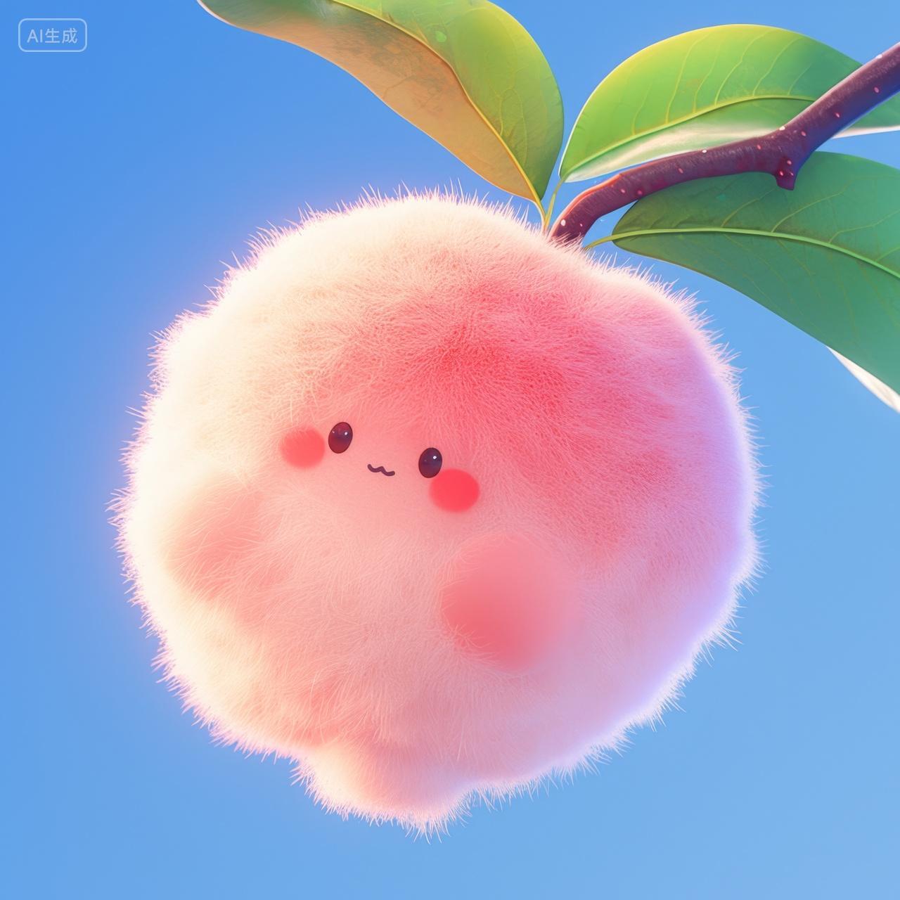 可爱的卡通毛绒水果插图-桃子