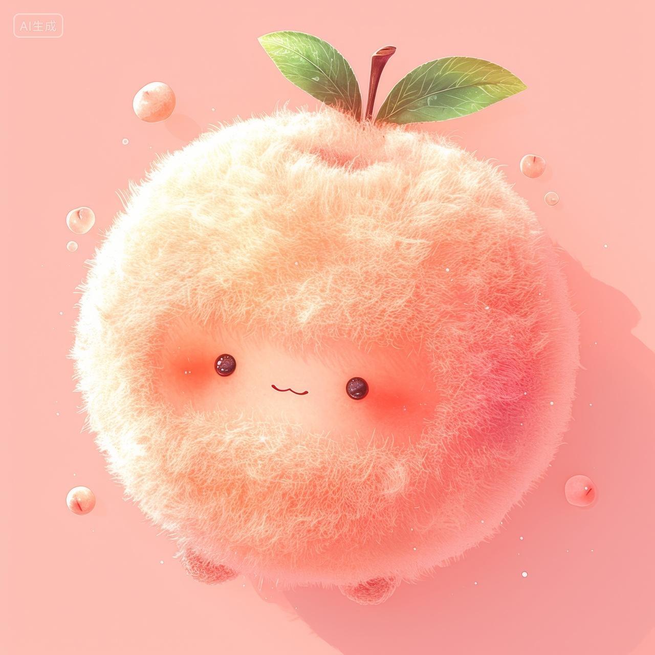 可爱的卡通毛绒水果插图-桃子