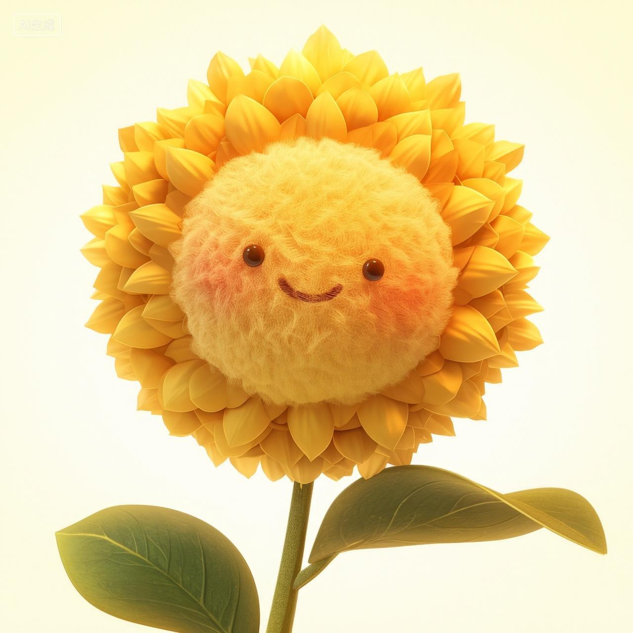 可爱的卡通毛绒花朵插图-向日葵