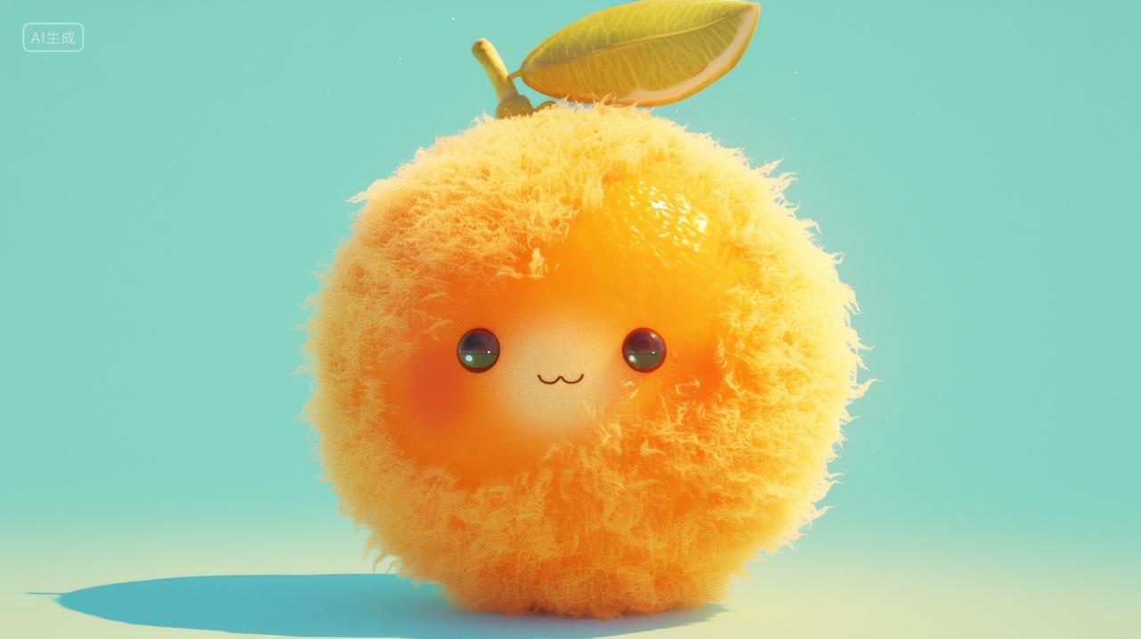 可爱的卡通毛绒水果插图-橙子